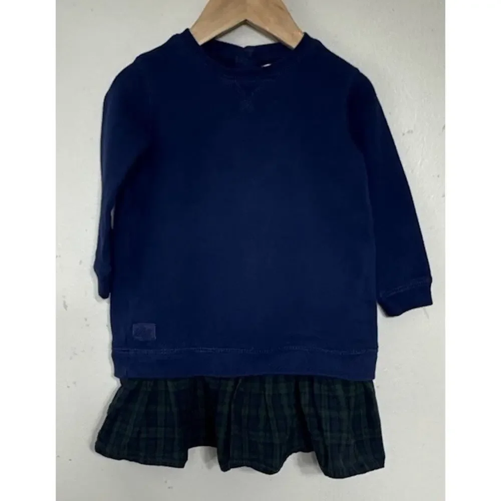 Ralph Lauren Baby Girls Navy Blue Plaid Green Long Sleeve Dress Size 18 months
